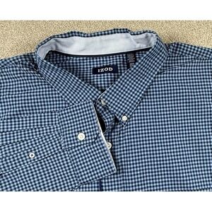 IZOD Shirt Mens 4X Blue Check Long Sleeve Button Down Cotton Blend NWOT